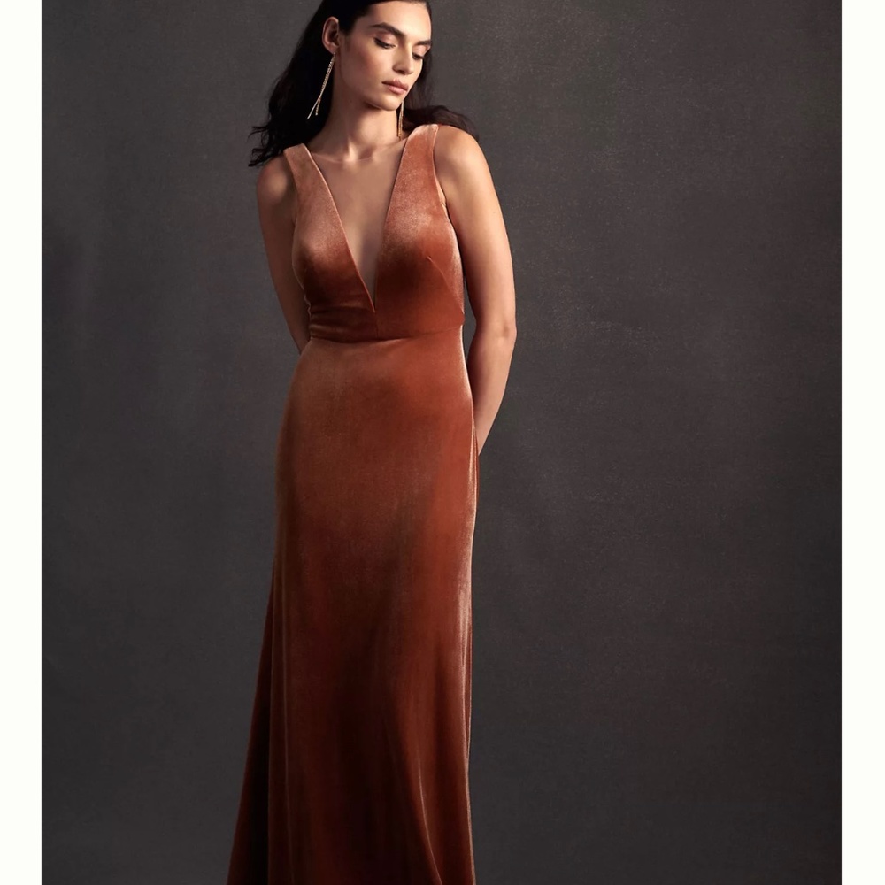 Jenny Yoo velvet floor length gown.